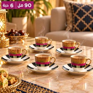 طقم من 6 فناجين شاي مع 6 صحون 90 مل