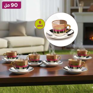 طقم من 6 فناجين شاي مع 6 صحون 90 مل