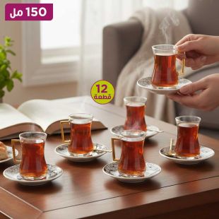 طقم من 6 فناجين شاي مع 6 صحون 150 مل
