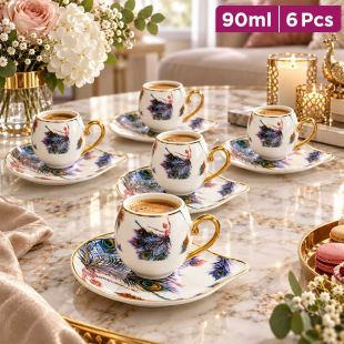 unique Set of 6 Coffee Cups and 6 Saucers 90 ml