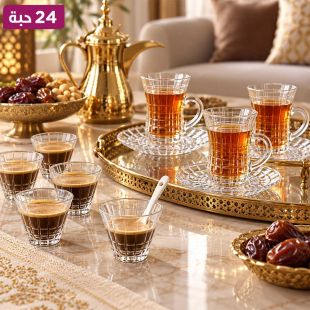طقم أكواب قهوة عربية وشاي مع صحون 24 قطعة