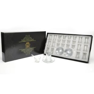 طقم أكواب واستكانات زجاجية مع صحون 48 قطعة