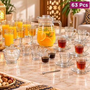 Set of 63 Arabic Coffee and Juice Cups and Saucers