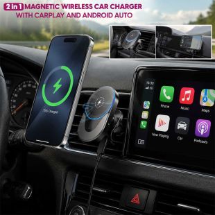 2 in 1 Magnetic Wireless Car Charger with CarPlay and Android Auto - Sheeel Kuwait Deals