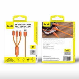 3 in 1 USB-A to Type-C, Lightning and Micro Charging Cable 1.5m by Budi