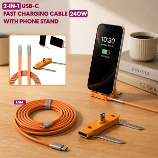 2-in-1 USB-C Fast Charging Cable 240W with Phone Stand