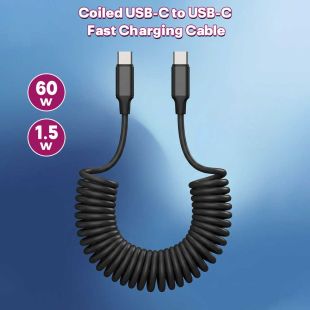 1.5m Coiled USB-C to USB-C Fast Charging Cable 60W