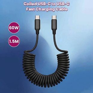 1.5m Coiled USB-C to USB-C Fast Charging Cable 60W