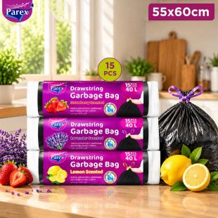 Parex Drawstring Scented Garbage Bags 55 &times; 60cm - 15 Pcs - Choose Your Scent