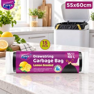 Parex Lemon Drawstring Garbage Bag 55 × 60cm - 15 Pcs