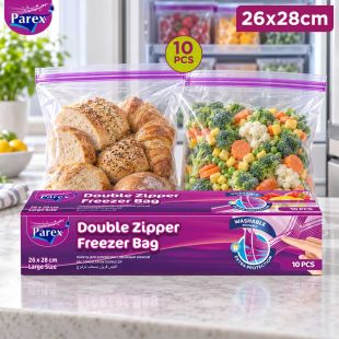 Parex Freezer Bag Double Zip Lock Large 26 × 28cm - 10 Pcs