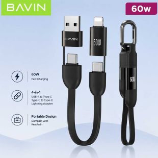 Bavin 60W PD 4-in-1 Fast Charging Data Cable With Keyring