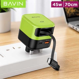45W PD Fast Wall Charger with Retractable Type-C Cable by Bavin