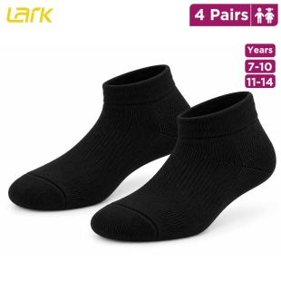 Lark Pack of 4 Black Ankle Bamboo Socks for Boys and Girls