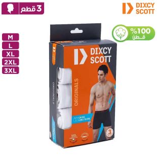شورت داخلي رجالي قطن كروس طويل بخصر مطاطي 3 قطع أبيض من Dixcy Scott