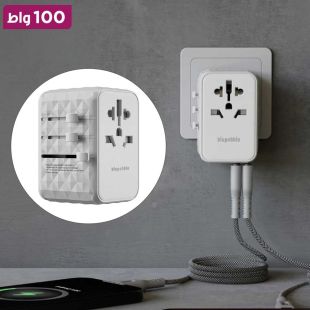 محول سفر عالمي Passport 4 قوة 100 واط وتقنية GaN III مع 3 منافذ USB-C و 2 منفذ USB-A من Blupebble