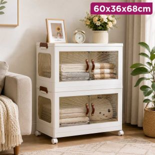 2-Drawer Foldable Plastic Storage Organizer with Wheels 60 × 36 × 68 cm