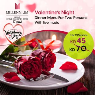 An Unforgettable Valentine’s Evening for Dinner for Two at Millennium Hotel – Salmiya