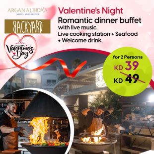 Unforgettable Valentine’s Experience: Dinner Buffet + Live Cooking Station + Seafood & Welcome Drink at BackYard - ARGAN ALBIDA'A