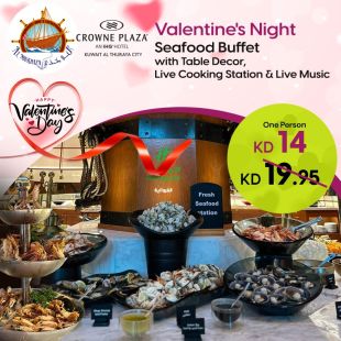 A Romantic Valentine’s Evening: Seafood Buffet with Live Cooking & Music at Nokhaza Crowne Plaza