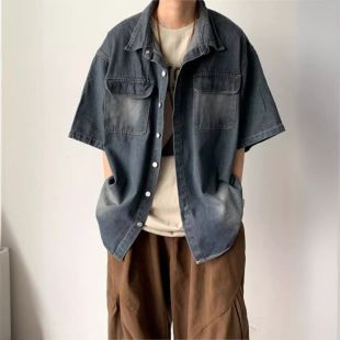 Vintage Short Sleeve Denim Shirt For Men