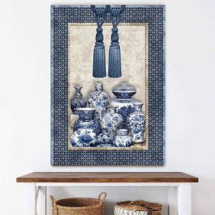Beautiful Tassel Canvas Wall Art with Blue Vases