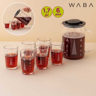 إبريق زجاجي سعة 1.7 لتر + 6 أكواب زجاجية من Waba
