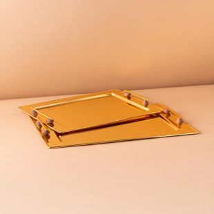 طقم صواني تقديم مستطيلة ذهبي لامع 2 قطعة من Waba