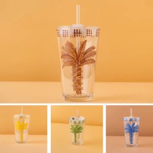 كوب زجاجي مع غطاء وانبوب شرب من Waba