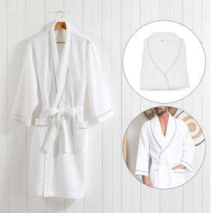 Waffle Bathrobe For Men - White