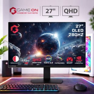 شاشة ألعاب مقاس 27 بوصة سلسلة Signature X بتقنية OLED ودقة QHD ومعدل تحديث 280 هرتز وزمن استجابة 0.03 مللي ثانية ومنفذ HDMI 2.1 من GAMEON