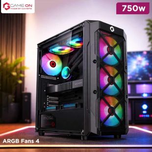 GAMEON TridentIII M POWERFORGE Series Mid Tower Gaming Case with Pre-Installed 750W Power Supply & 4 ARGB Fans - Black