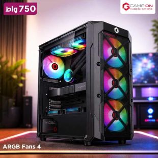 كيسة ألعاب سلسلة TridentIII M POWERFORGE متوسطة الحجم مع مزود طاقة 750 واط مثبت مسبقًا مع 4 مراوح ARGB - أسود من GAMEON