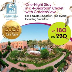 Enjoy New Year Night Stay in a 4-Bedrooms Chalet (Garden View ) for 8 persons & 4 kids + Maid Room + Breakfast at Seashell Julaia Hotel & Resort