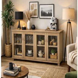 خزانة جانبية ب 4 أبواب زجاجية