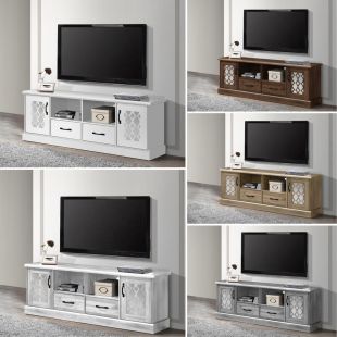 Table TV with Glass Doors 4 Drawers 2 Shelves 160 x 60 x 40 cm