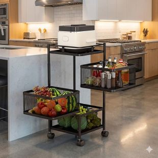 Square or Round Multi-Tiers Metal Storage Rack with Wheels