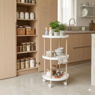 عربة جانبية دائرية متحركة للسرير 3 أرفف 28 × 70 سم