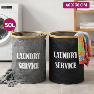 Foldable Laundry Hamper 50L with Bamboo Support