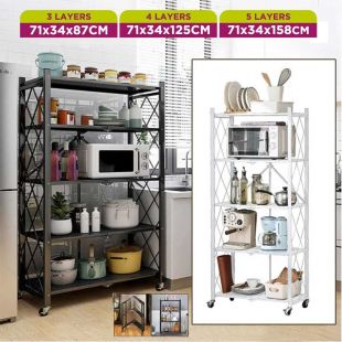 Foldable Multi-Tiers Metal Storage Rack with Wheels (3 or 4 or 5 Tiers )