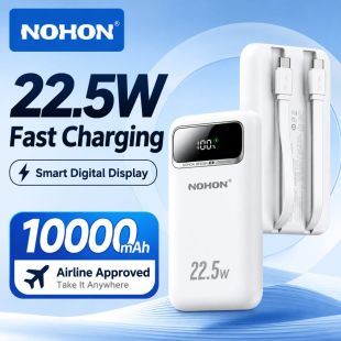 NOHON 20000mAh Power Bank 22.5W with Built in Type-C and Lightning Cables