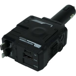 شاحن سيارة فائق السرعة 4 في 1 بمنفذين مع كيبلات USB-C وLightning قابلة للسحب