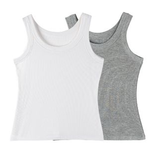 White and Grey Plain Sleeveless Blouse For Women 2Pcs Set