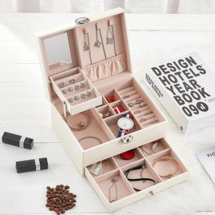 Jewelry Organizer Storage Box with Lock - White