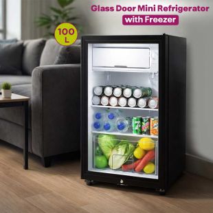 100L Glass Door Mini Refrigerator with Freezer