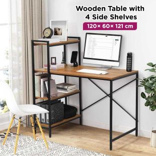 Wooden Table with 4 Side Shelves