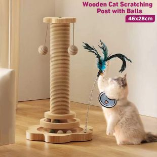 Wooden Cat Scratching Post with Balls 46 x 28 cm