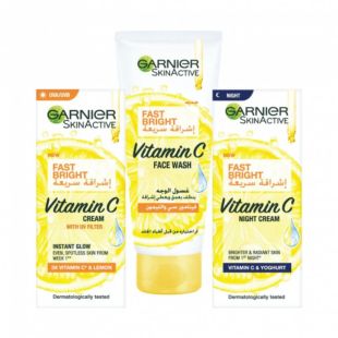 مجموعة فيتامين سي غسول وجه وكريم نهار وكريم ليل من Garnier