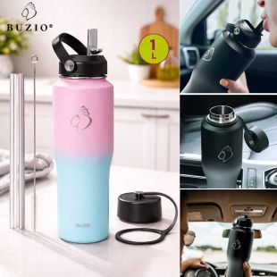 Buzio Stainless Steel Water Bottle with Dual Lid 1L
