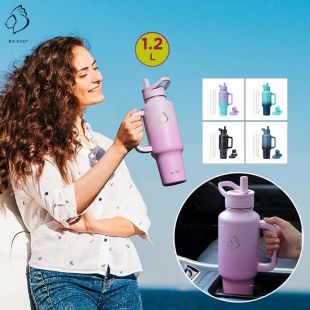 Stainless Steel Water Bottle with Handle and Lid 1.2L by Buzio